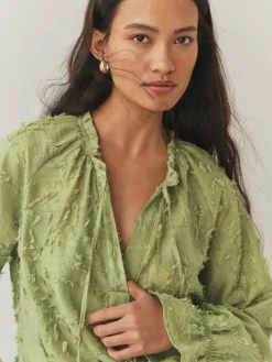 Next Tufty Jacquard Long Sleeve Blouse Olive Green Online