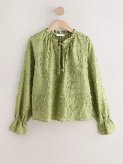 Next Tufty Jacquard Long Sleeve Blouse Olive Green Online
