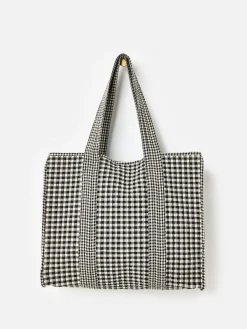 Oliver Bonas Black Gingham FabricnTote Bag Hot