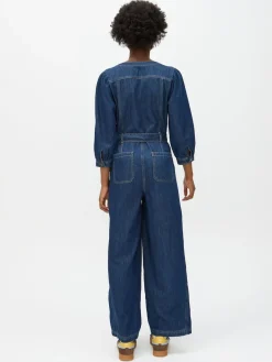 Oliver Bonas Blue Denim V-Neck Tie Waist Jumpsuit