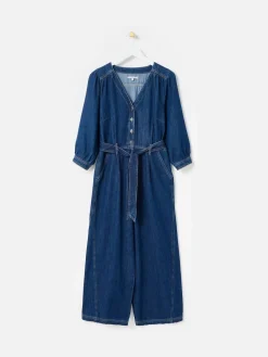 Oliver Bonas Blue Denim V-Neck Tie Waist Jumpsuit