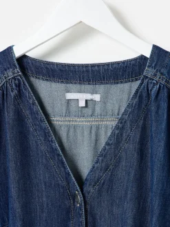 Oliver Bonas Blue Denim V-Neck Tie Waist Jumpsuit