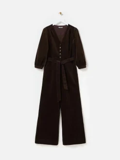 Oliver Bonas Brown Corduroy V-Neck Tie Waist Jumpsuit Best