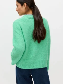 Oliver Bonas Green Cat Crew Neck Knitted Jumper Clearance