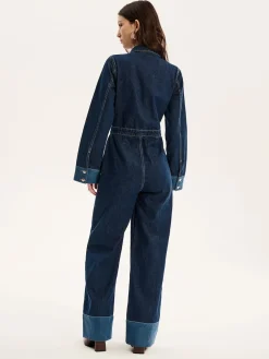 Omnes Blue Diya Contrast Denim 100% Cotton Jumpsuit Clearance