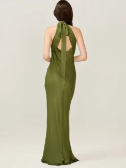 Omnes Milos Maxi Halter Neckline Dress with Back Bow Detail Green Hot