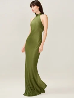 Omnes Milos Maxi Halter Neckline Dress with Back Bow Detail Green Hot