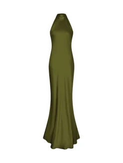 Omnes Milos Maxi Halter Neckline Dress with Back Bow Detail Green Hot