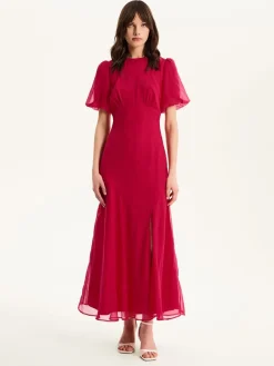 Omnes Nola Chiffon Puff Sleeve Side Slit Maxi Dress Pink Best