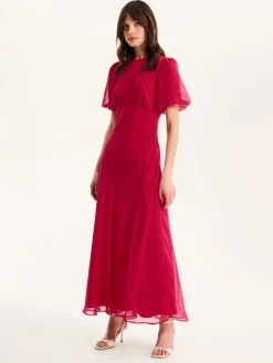Omnes Nola Chiffon Puff Sleeve Side Slit Maxi Dress Pink Best