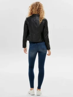 ONLY Black Faux Leather Biker Jacket New