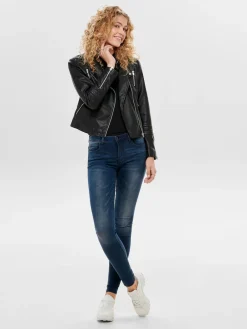 ONLY Black Faux Leather Biker Jacket New