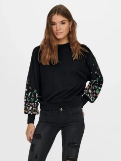 ONLY Black Long Sleeve Flower Detail Jumper Hot