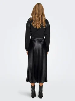 ONLY Black Metallic Pleated Midi Skirt Sale