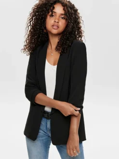 ONLY Black Ruched Sleeve Workwear 100% Cotton Blazer