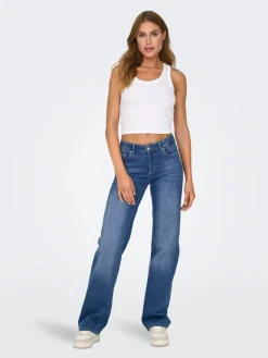 ONLY Blush Mid Rise Straight Leg Jeans With Super Stretch Blue