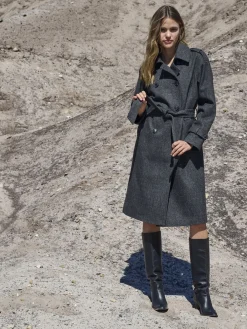 ONLY Grey Herringbone Winter Trench Coat