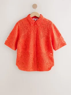 Next Crochet Short Sleeve Shirt Orange Online
