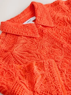 Next Crochet Short Sleeve Shirt Orange Online