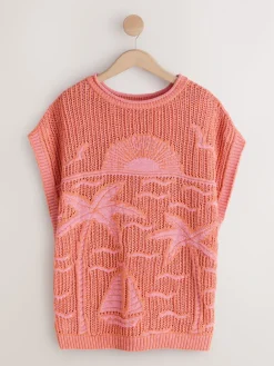 Next Orange Palm Knitted Tank Cover-Up Sale