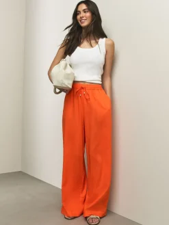 Next Pull On Wide Leg Trousers With Linen Orange