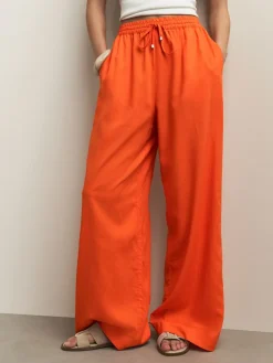 Next Pull On Wide Leg Trousers With Linen Orange