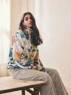 Next Printed Borg Fleece Top Orange Tropical Scene New