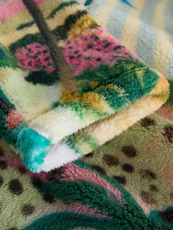 Next Printed Borg Fleece Top Orange Tropical Scene New