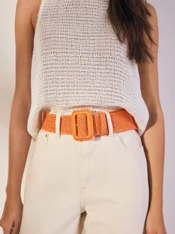 Next Orange Wide Raffia Effect Belt Discount