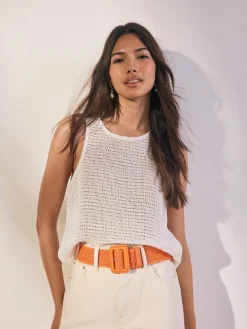 Next Orange Wide Raffia Effect Belt Discount