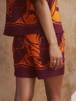 Next Orange/Burgundy Exotic Border Print Elasticated Waist Resort Shorts Hot