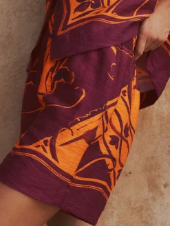 Next Orange/Burgundy Exotic Border Print Elasticated Waist Resort Shorts Hot