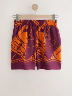 Next Orange/Burgundy Exotic Border Print Elasticated Waist Resort Shorts Hot