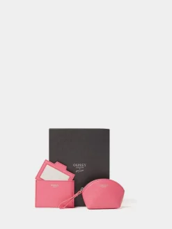 Osprey London The Neptune Leather Mirror Card Holder & Small Pouch Pink Hot