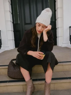 Next N. Premium 100% Cashmere Knitted Pom Hat Pale Grey New