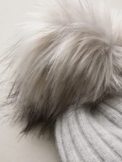 Next N. Premium 100% Cashmere Knitted Pom Hat Pale Grey New
