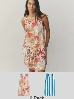 Next Palm Print/Blue Stripe Dress 2 Pack Online