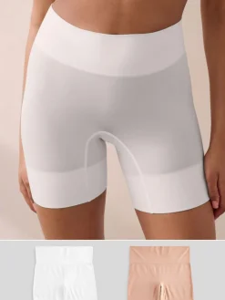 Next Seamless Smoothing Anti-Chafe Shorts 2 Pack Pastel Rose Nude / White New