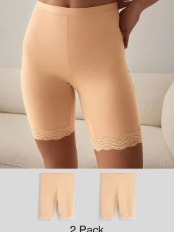 Next Cotton Blend Anti-Chafe Shorts 2 Pack Pastel Rose Nude Hot