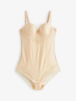 Next Firm Tummy Control Cupped Lace Body Pastel Rose Nude New