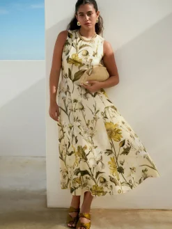 Next Sleeveless Column A-Line Maxi Dress Pastel Yellow Floral Print Best