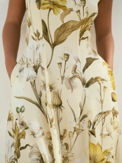 Next Sleeveless Column A-Line Maxi Dress Pastel Yellow Floral Print Best