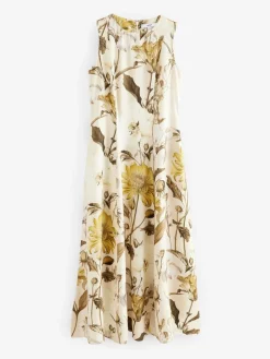 Next Sleeveless Column A-Line Maxi Dress Pastel Yellow Floral Print Best