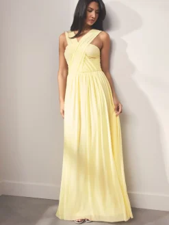 Next Pastel Yellow Mesh Multiway Wedding Guest Bridesmaid Maxi Dress Outlet