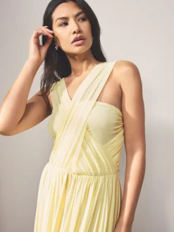 Next Pastel Yellow Mesh Multiway Wedding Guest Bridesmaid Maxi Dress Outlet