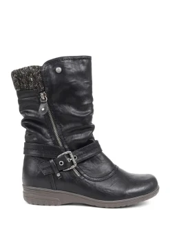 Pavers Knitted Cuff Buckle Slouch Mid-Calf Boots Black Online