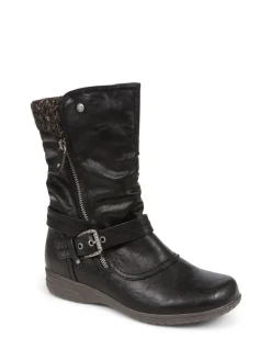 Pavers Knitted Cuff Buckle Slouch Mid-Calf Boots Black Online