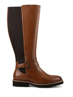 Pavers Leather Elastic-Fit Grippy Long Boots Brown Clearance