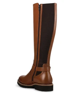 Pavers Leather Elastic-Fit Grippy Long Boots Brown Clearance