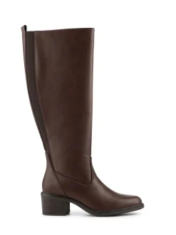 Pavers Brown Warm Lined Long Boots With Stretch Calf Fitting Sale
